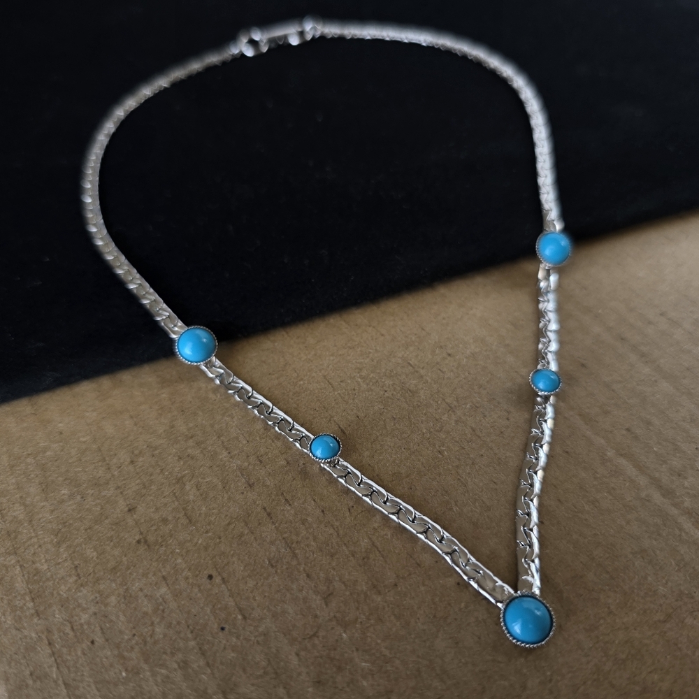 Vintage Sarah Coventry Summer Skies Choker Necklace Silver And Turquoise Signed